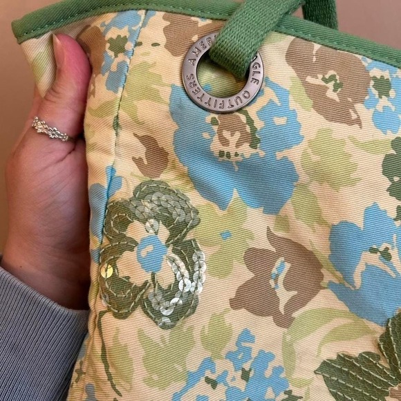 American Eagle Shoulder Handbag 2000s Floral Sequin Purse Blue Green - Picture 7 of 8